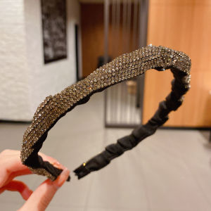 Women Narrow Folds Headband Summer Retro Full Rhinestone Crystal Headband Wash Face Hair Band Hair Accessories Headwrap Bride Headwear