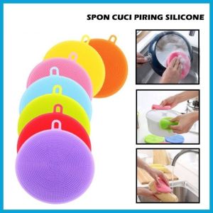 Spon Silikon Cuci Piring Bulat / Sponge Karet Anti Kuman Bakteri Pencuci Piring Panci Spons