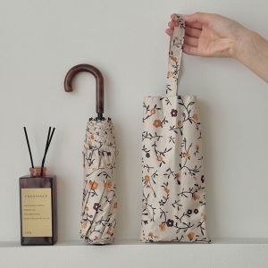 THANKSKY Hoàn toàn tự động/Thủ công Ô dù gấp gọn Bảo vệ khỏi tia cực tím Tay cầm cong Ô che nắng Sử dụng kép Họa tiết hoa Ô dù di động Dành cho phụ nữ