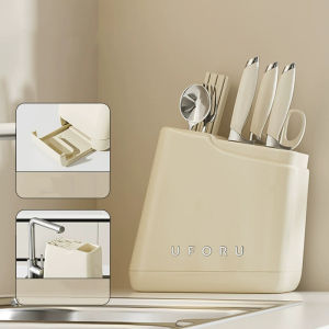 Th-One Piece Drain Storage Holder ที่ใส่มีดพลาสติกชั้นวางของในบ้านเคาน์เตอร์ครัวมัลติฟังก์ชั่มีดครัวตะเกียบช้อนที่ใส่