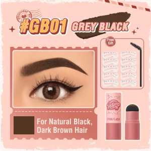 PINKFLASH (E19) Waterproof Eyebrow Powder Cushion Stamp with 10 Reusable Stencil Set 1-Step Shaping 4 Shade