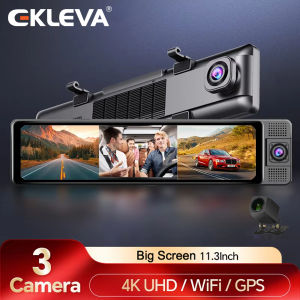 EKLEVA 11.26 DVR ติดรถยนต์กล้องหน้า/ห้องโดยสาร/กล้องมองหลังจอดรถการมองเห็นได้ในเวลากลางคืน4K 5Ghz WiFi กระจกมองหลัง3กล้องหน้า/ห้องโดยสาร/