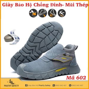 {Mũi Thép Đế Kevlar} Giày Bảo Hộ Không Dây Chống Đinh Chống Dập Ngón Chống Trơn Trượt Bằng Da Bò Lộn Giày Công Trình- TĂNGK KÈM LÓT GIÀY