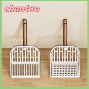 chaotuo Thép không gỉ mèo xả rác Scoop dài bằng gỗ xử lý chất thải vật nuôi Xẻng công cụ làm sạch dài xử lý rỗng xẻng mèo Nguồn cung cấp