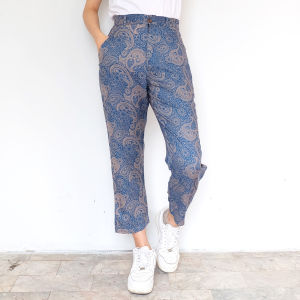 Lannaphafaithai กางเกงขายาวผู้หญิง ทรงสกินนี่ กางเกงเอวสุง มีซิป Size S M L XL XXL ผ้าเรยอน เนื้อนุ่มลื่น พิมพ์ลายกราฟฟิค