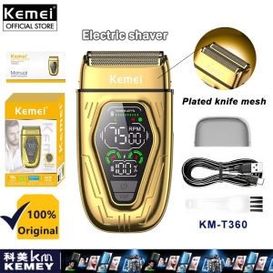 Kemei เครื่องโกนหนวด KM-T360แบบชาร์จไฟได้เครื่องโกนแผ่นปิดหัวล้านปลอมไฟฟ้าคู่ขนานร้านเสริมสวยแบบมืออาชีพ7500รอบต่อนาที