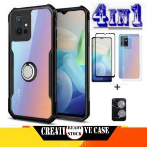 Promo Paket 4 in 1 Case Armor Fusion Shockproof Transparent Vivo Y100 / Vivo Y200e 2024 / Vivo Y75 5G 2022 + Anti Gores Layar + Lensa Kamera + Garskin Free Holder Ring