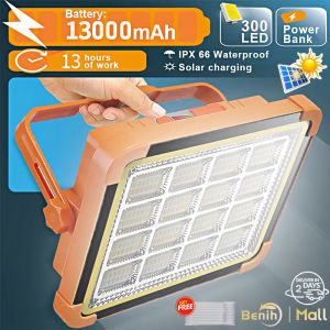 Lampu Luar Ruangan Pengisian Tenaga Surya 300W Lampu LED Portabel Multifungsi Super Terang tahan Air Isi Ulang USB Benih