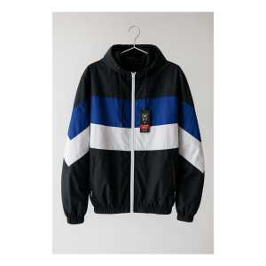 Jaket Parasut  Windruner Street  Windbreaker Tractop Pria Wanita Kombinasi Warna Hitam Putih Biru