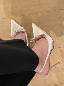 Free Shipping WomenS High Heels 2026 New Early Spring And Autumn Collection Stiletto Heels Pointed Toe Bow Detail Rhinestone Embellishments Elegant And Sophisticated Perfect With Dresses Black