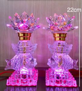 Đèn thờ pha lê sen con cá vàng (1 cặp)