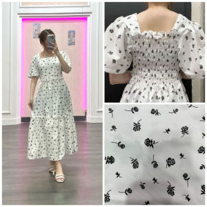Yerika Dress / Dress Lengan Pendek smocked / Gaun musim panas kasual baru Lengan pendek smocked dress lipit bunga