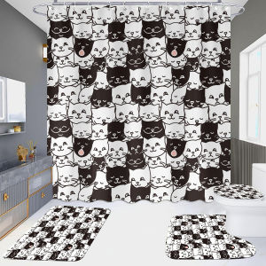 Bộ rèm tắm hoạt hình mèo bán chạy gồm bốn tấm không cần khoan chống nước rèm ngăn phòng tắm khách sạn