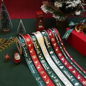 Christmas Printed Ribbons Spool Polyester Florist Supplies for Flower and Gift Wrapping Decorative Ribbon