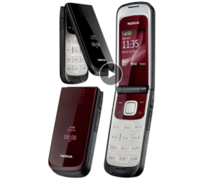 Nokia 2720F Original Unlocked Keyboard Fold Mobile Phone. Black and silver design. Numeric keypad. External display. Foldable form factor.