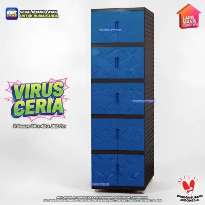 LEMARI PAKAIAN KINGDOM VIRUS LEMARI PINTU 3 SUSUN KABINET LEMARI PLASTIK MINIMALIS - FULL CREAM