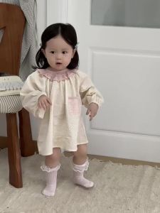 Children 2026 Spring girls polka dot lace collar dress Korean style childrens clothing baby spring princess dress trendy