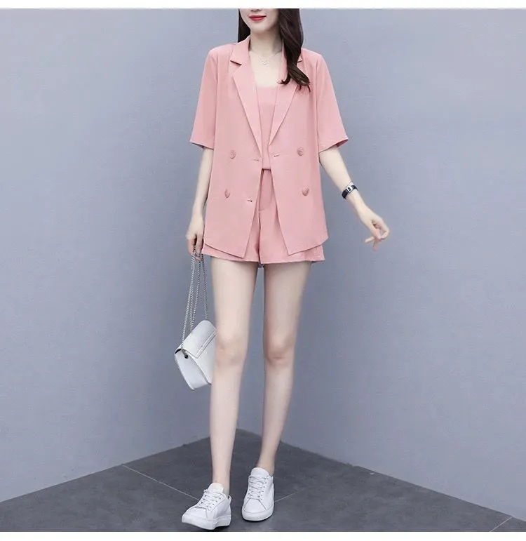 SMWAX Store （blazer +short pants+vest）blazer set women shorts