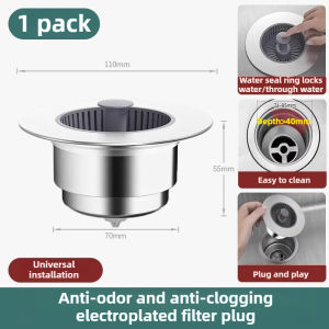 Universal Dishwashing Sink Leak Stopper 304 Pop Up Sink Strainer Rust-Resistant Fast Drainage With Food Catcher Basket