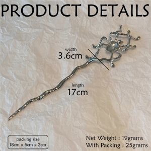 Jepit Rambut Korea Bahan Alloy Tusuk Konde Logam Laba Laba Batu Bulan Antik Sirkam TKAP004