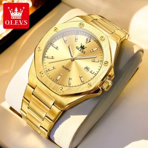 OLEVS watch for men original waterproof fashion blue dial silver stainless steel calendar luminous relo for men with gift box