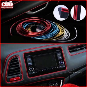List Dekorasi Interior Mobil Panjang 5 Meter WARNA MERAH Bahan PVC Lis Chrome Termasuk Alat Pasang