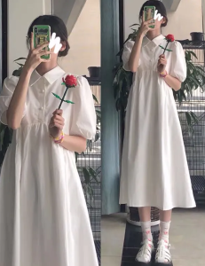 COCOEPPS đầm nữ đẹp đi chơi Đầm Sơ Mi Cổ Polo Kiểu Pháp Váy Dài Mùa Hè Mới Váy Chữ A Thiết Kế Phong Cách