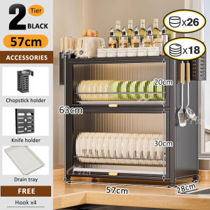 Veckle 2/3 Layers Dish Drying Rack Waterproof Kitchen Storage Shelves Large Dish Drainer Racks Carbon Steel Dish Rack with Drawer