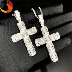 CLIBER 1pc New Rectangle CZ Cross Pendant Necklace Iced Out Bling Silver Color Cross Charm Hip Hop Religious Fashion Mens Women Jewelry newcln