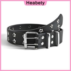 Heabety Fashion Men Women Punk Style Chain Belt Adjustable Hollow Star Double Breasted Buckle Metal Buckle Leather Jeans Waistband