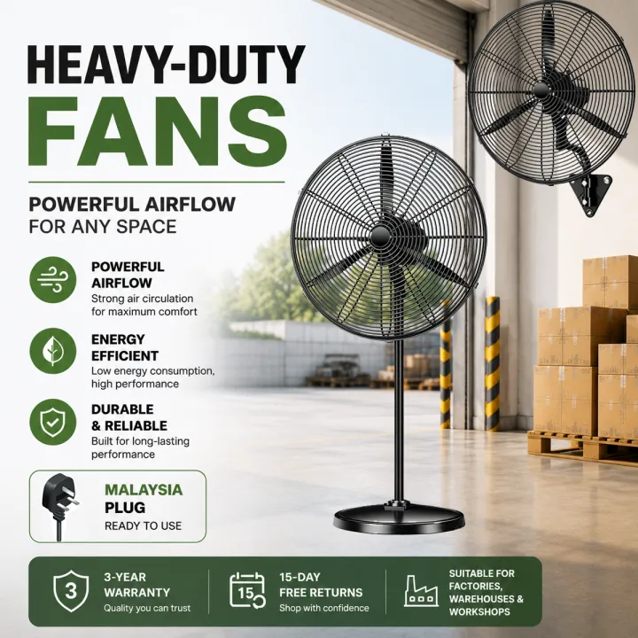 Practical Stand / Wall Fan with Malaysian Plug outstanding wind output, quiet running performance suitable for daily cooling in commercial spaces