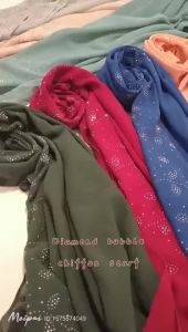 Jifang Fashion Bubble Chiffon Muslim Hijabs Shawls Women Bling Luxury Scarf Rhinestone Leaf Long Shawl Shiny Lady Large Pashmina WJ360
