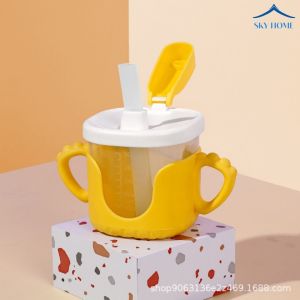 Cốc Tập Hút Cho Bé 3 Giai Đoạn 300ml Có Vạch Chia Bình Nước Cho Bé Chống Sặc Nhựa PP Silicon An Toàn CTH01 - Sky Home
