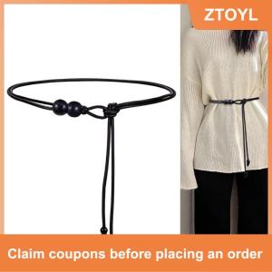 【ZTOYL】 Fashion Round Leather Rope Thin Belt Waist Chain Women Decorative Knotted Waist Rope Decorative Skirt Coat Sweater Strap