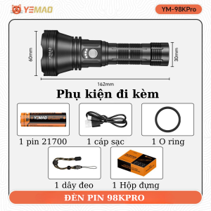 Đèn pin siêu sáng 98Kpro đèn bin cầm tay hợp kim nhôm chống nước chiếu xa 935m led SBT90 2840 lumen với pin 21700