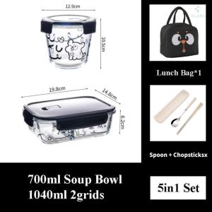 GLARO 5Pcs/set Glass Lunch Box Airtight Container Suitable for Students Workers Bekas Makanan Kaca 玻璃饭盒 便当盒
