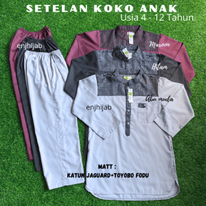 Setelan Koko Kurta Anak Lengan Panjang Usia 4 Sampai 11 Tahun Motif Katun Jaguard