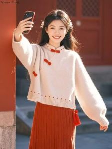 2026 New Chinese Style Disc Buckle Stand Collar Qipao Top Thicken Warm Winter Fashionable Top Vintage Literature Art Zen Hoody2026