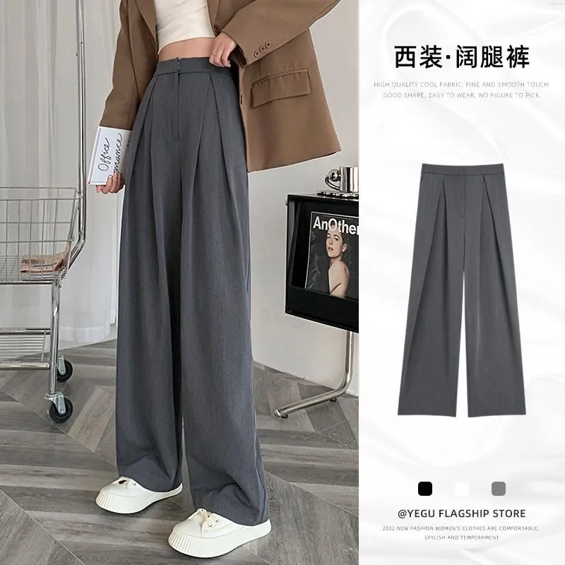 Fashionhouse1 Suit pants high waist slimming elastic waist vertical leg pants  women's trousers fit 25 to28