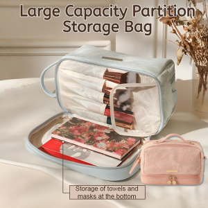 Large Capacity Partition Storage Double-layer Cosmetic Bag Reasonable Partition/leather Ladies Portable Waterproof Toiletry Bag