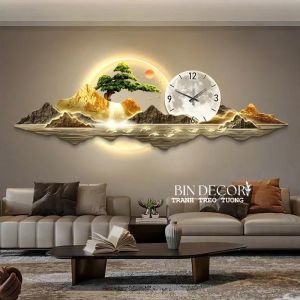 (ẢNH CHỤP) Tranh đồng hồ đèn led núi non hùng vĩ 6 trang trí decor quán uv kèm đinh