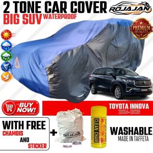 ROJAJAN 2 Tone Car Cover for Toyota Innova Waterproof Sunproof Heavy Duty Cover Garterized Strap Lock With Chamois