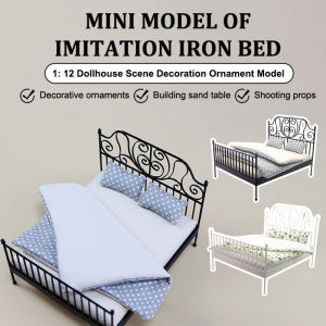[Childhood MS] 1 12 Dollhouse mô phỏng giường Châu Âu với nệm gối Quilt búp bê nhà sắt nghệ thuật giường đôi phòng ngủ đồ nội thất trang trí đồ chơi