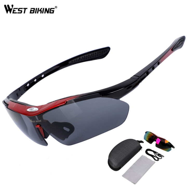WEST BIKING Polarized Cycling Sunglasses UV400 Bike Glasses 5 Lens Goggles  Black 