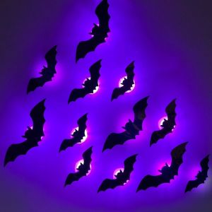 YOUSHI TOP Purple Green Lights LED Glow Wall Stickers 3D Bat Glow in The Dark 3D Spider Bat Wall Stickers Party Decoration Lighted Stickers Halloween Decorations Halloween Party