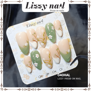 Lizzy Nail 040 | Nailbox Móng Úp Hoa Nhí Lá | Set 10 Móng Giả Press On Nails