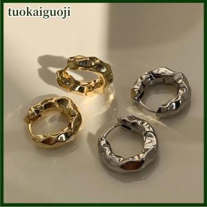 tuokaiguoji Vintage Cold Color Thick Metal Exaggeration Hoops Earrings Irregular Wave Concise Geometry Hoop Earrings For Women Girl