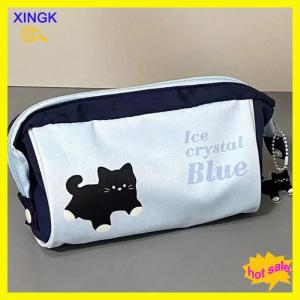XINGK 1 Piece Student Pencil Case For Boy Girl Korean Fashion Cartoon Black Cat Pencil Bag High Capacity Stationery Storage Bag School