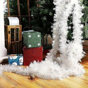 JESJELIU 2PCS Ceiling Hanging Christmas Snowflake Tinsel 2M White Xmas Tree Decoration Festive Tinsel Twist Snowflake Ribbons Christmas