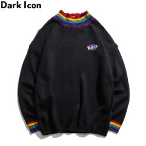 DARK ICON Rainbow Collar Pullover Mens Sweater 2019 Winter Loose Style Sweater for Men